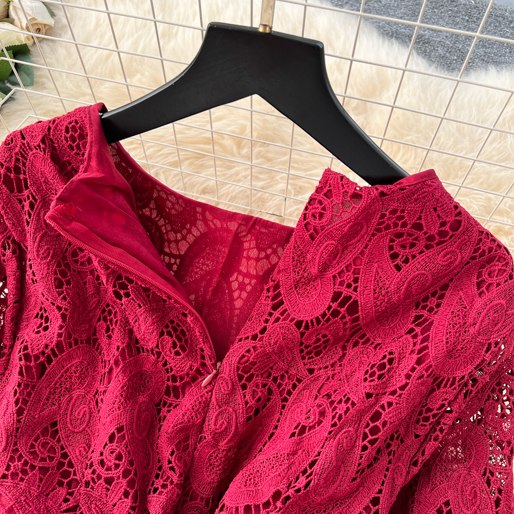 Long sleeve lotus leaf edges dress for women