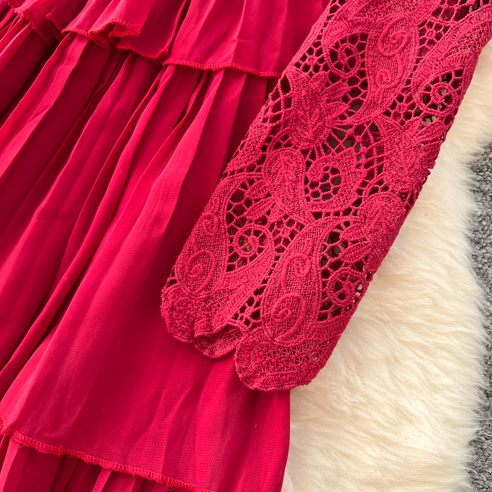 Long sleeve lotus leaf edges dress for women