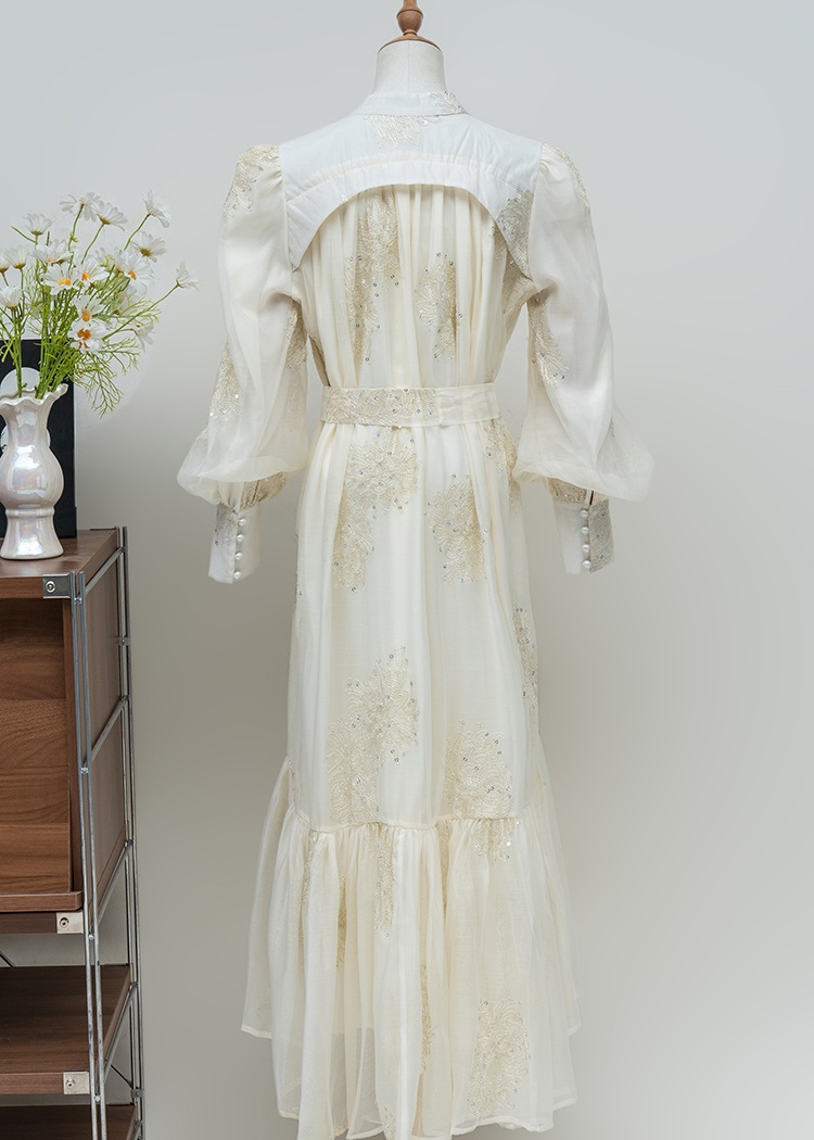 Pure long dress embroidered flowers dress