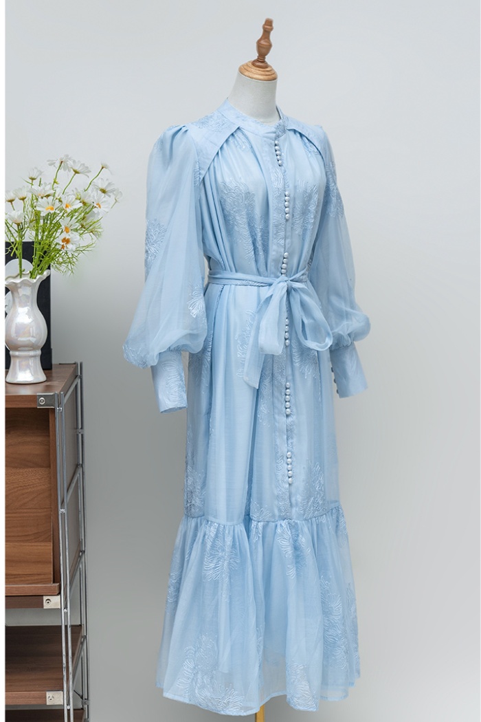 Pure long dress embroidered flowers dress