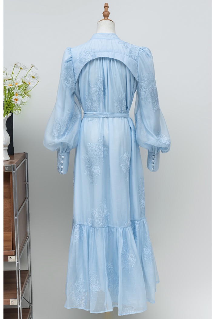 Pure long dress embroidered flowers dress