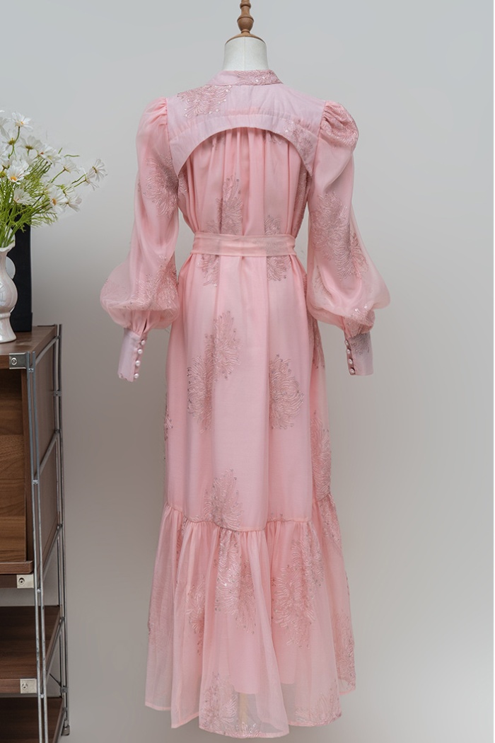 Pure long dress embroidered flowers dress