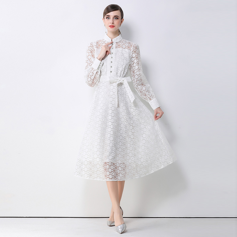 Niche frenum lantern sleeve European style retro dress