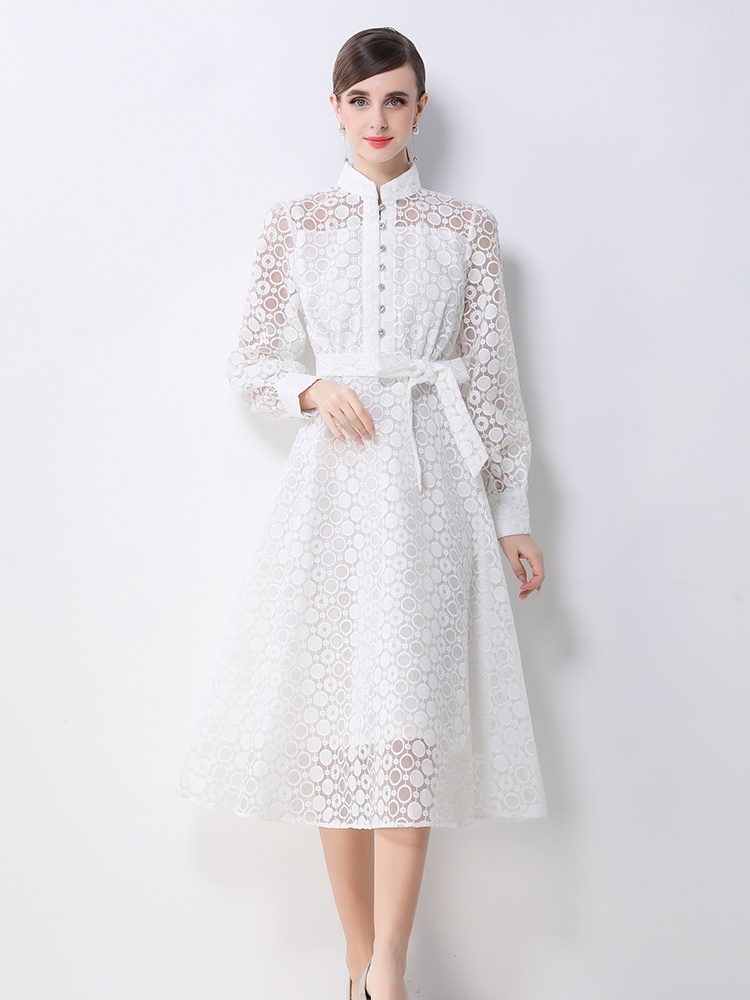 Niche frenum lantern sleeve European style retro dress