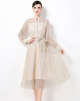 Hollow niche European style frenum embroidery dress