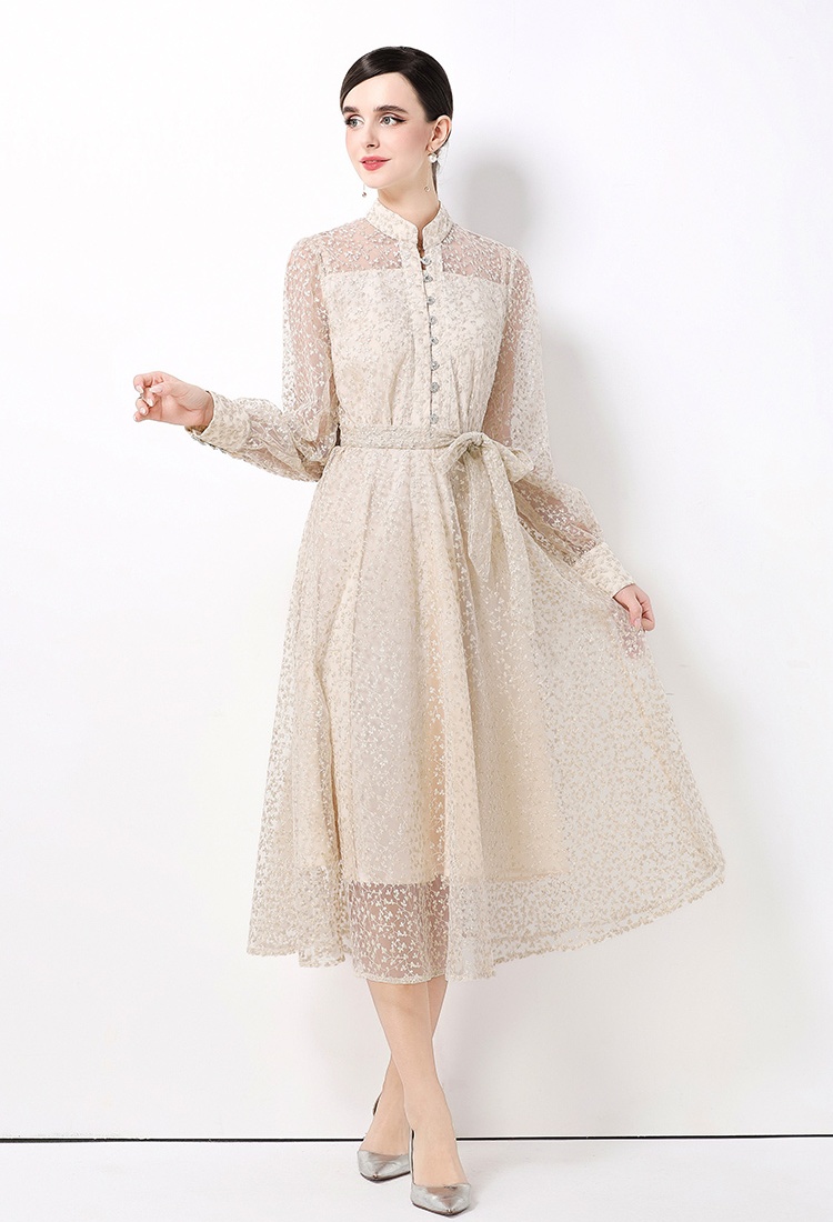 Hollow niche European style frenum embroidery dress