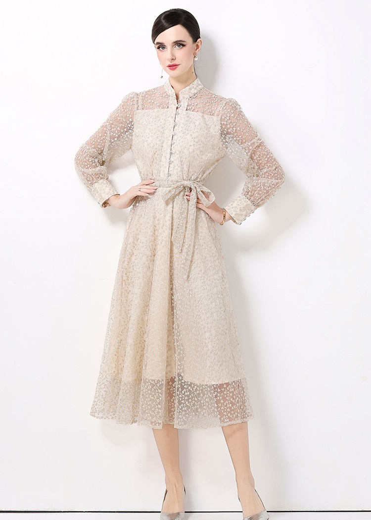 Hollow niche European style frenum embroidery dress