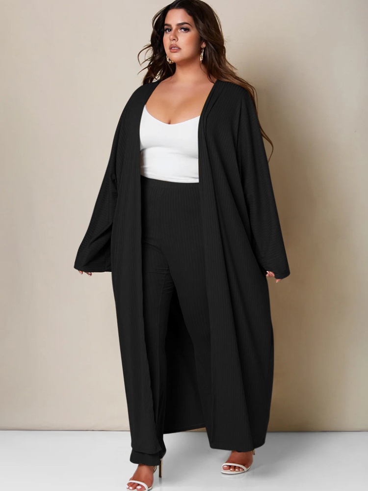 European style long pants long coat a set for women