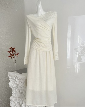 Lace skirt all-match tops 2pcs set for women