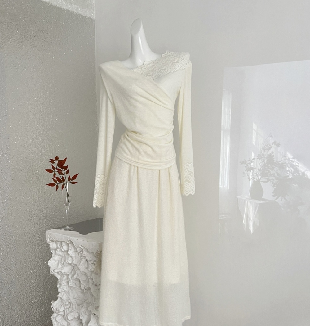 Lace skirt all-match tops 2pcs set for women