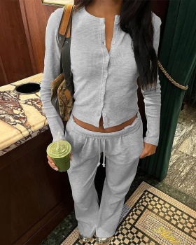 All-match European style shirt Casual long pants a set