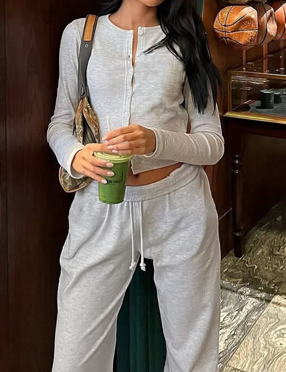 All-match European style shirt Casual long pants a set