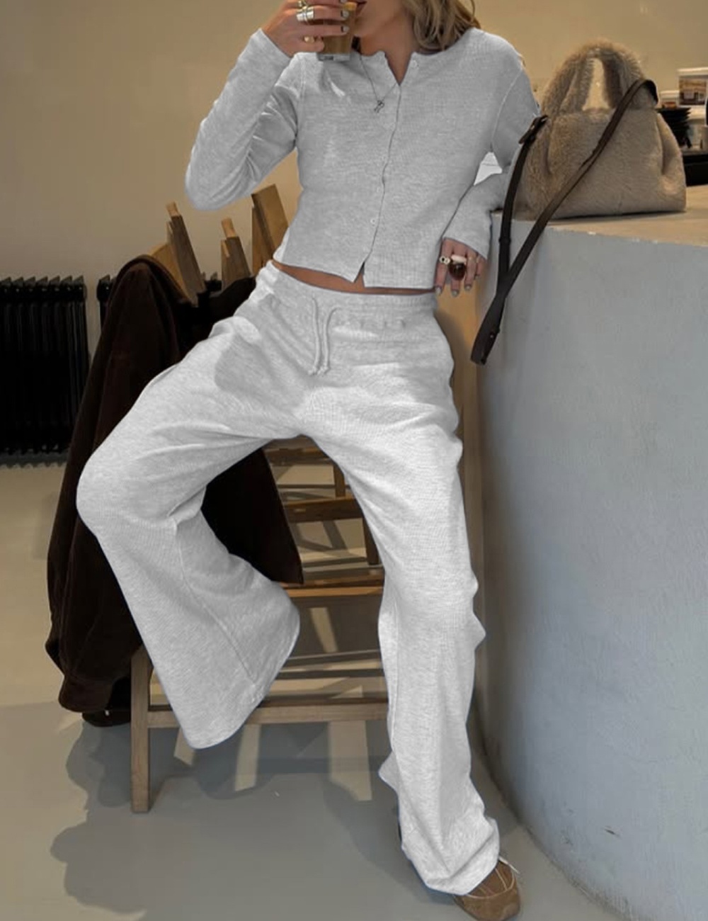 All-match European style shirt Casual long pants a set