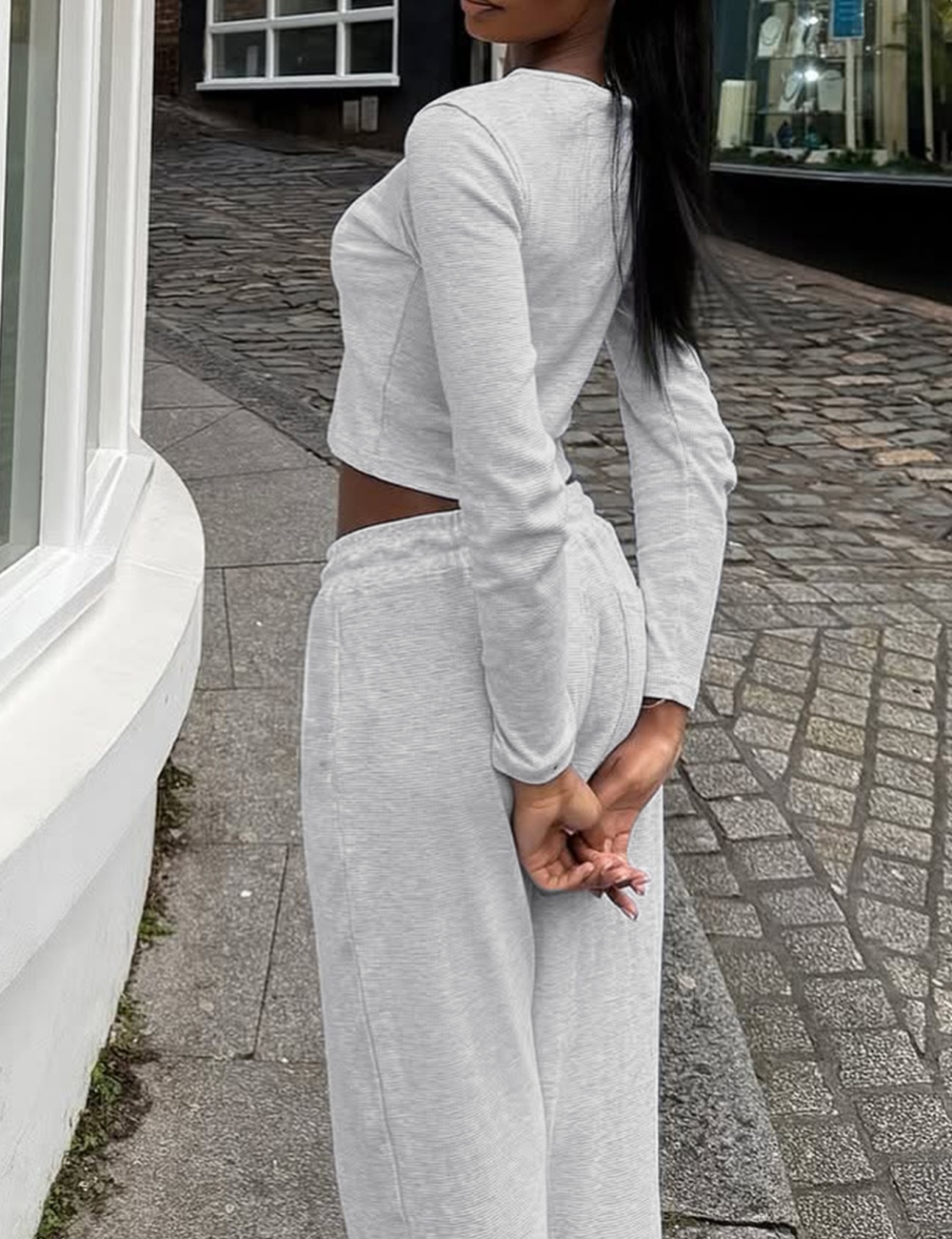 All-match European style shirt Casual long pants a set