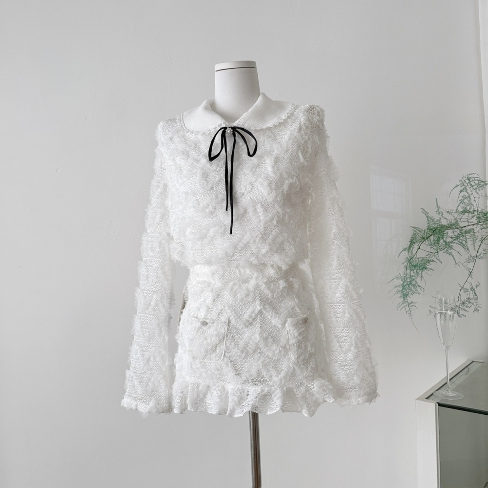 Lace court style skirt slim tops 2pcs set