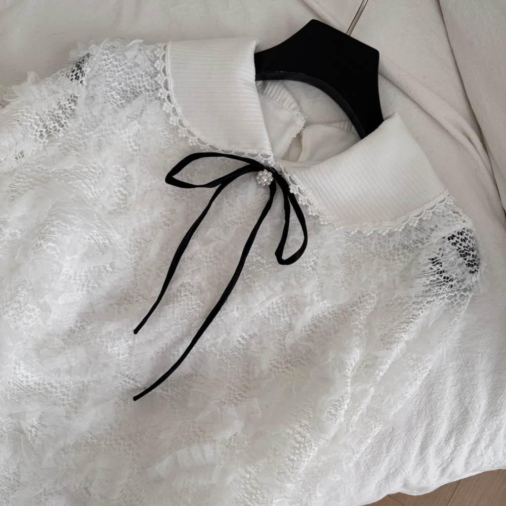 Lace court style skirt slim tops 2pcs set