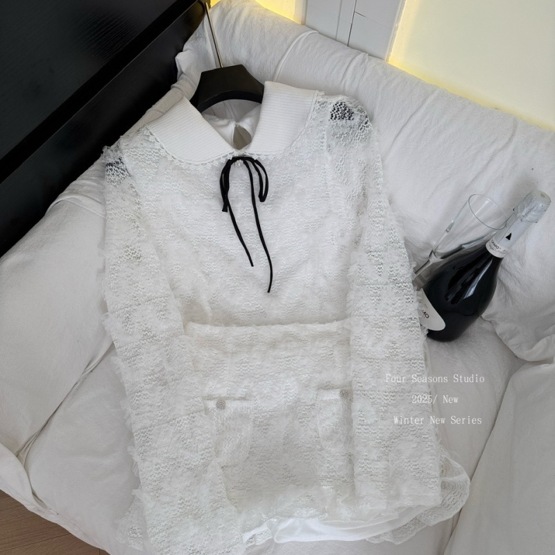 Lace court style skirt slim tops 2pcs set