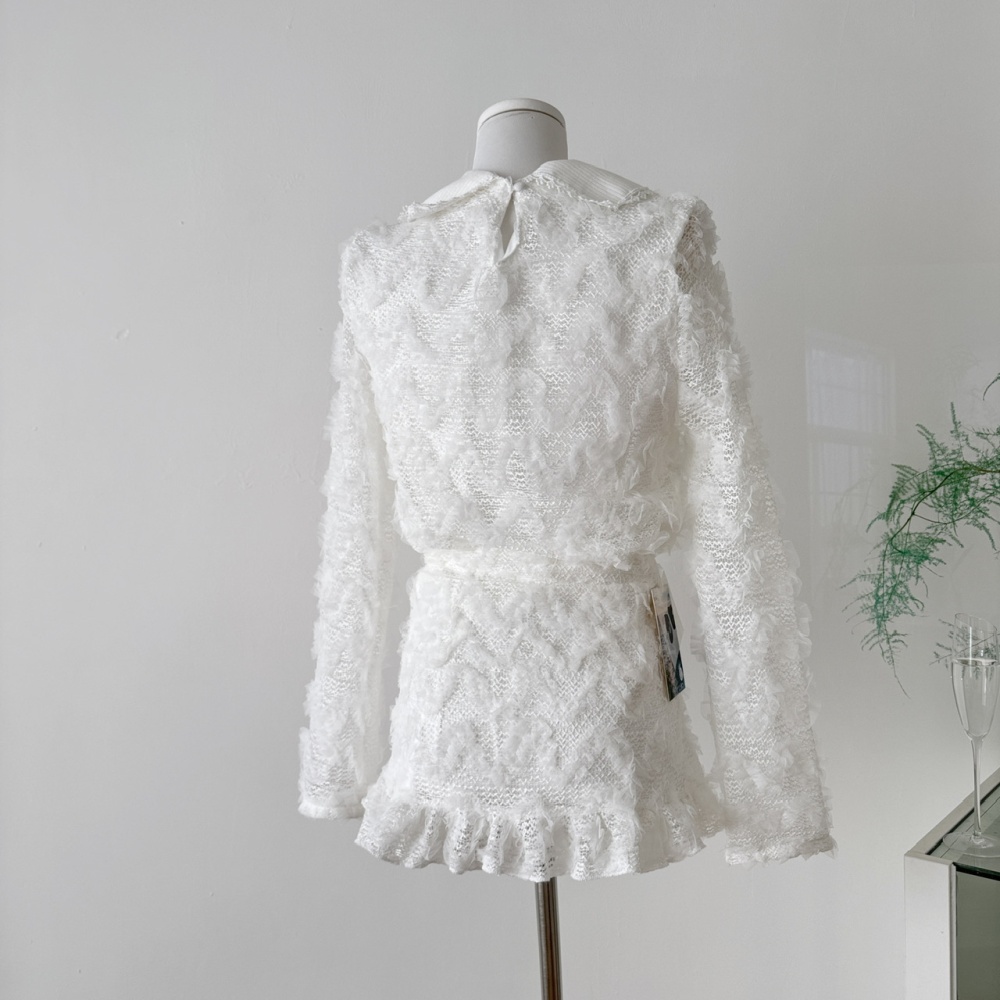 Lace court style skirt slim tops 2pcs set