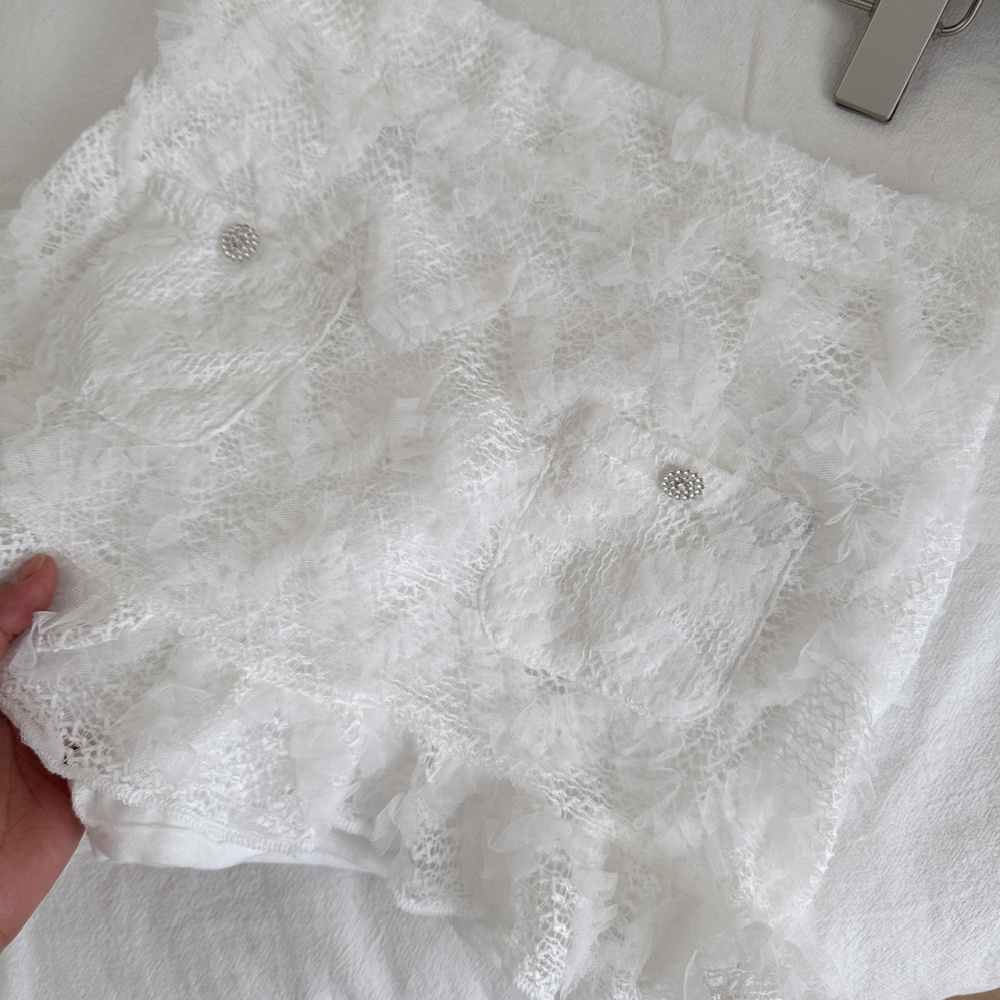 Lace court style skirt slim tops 2pcs set