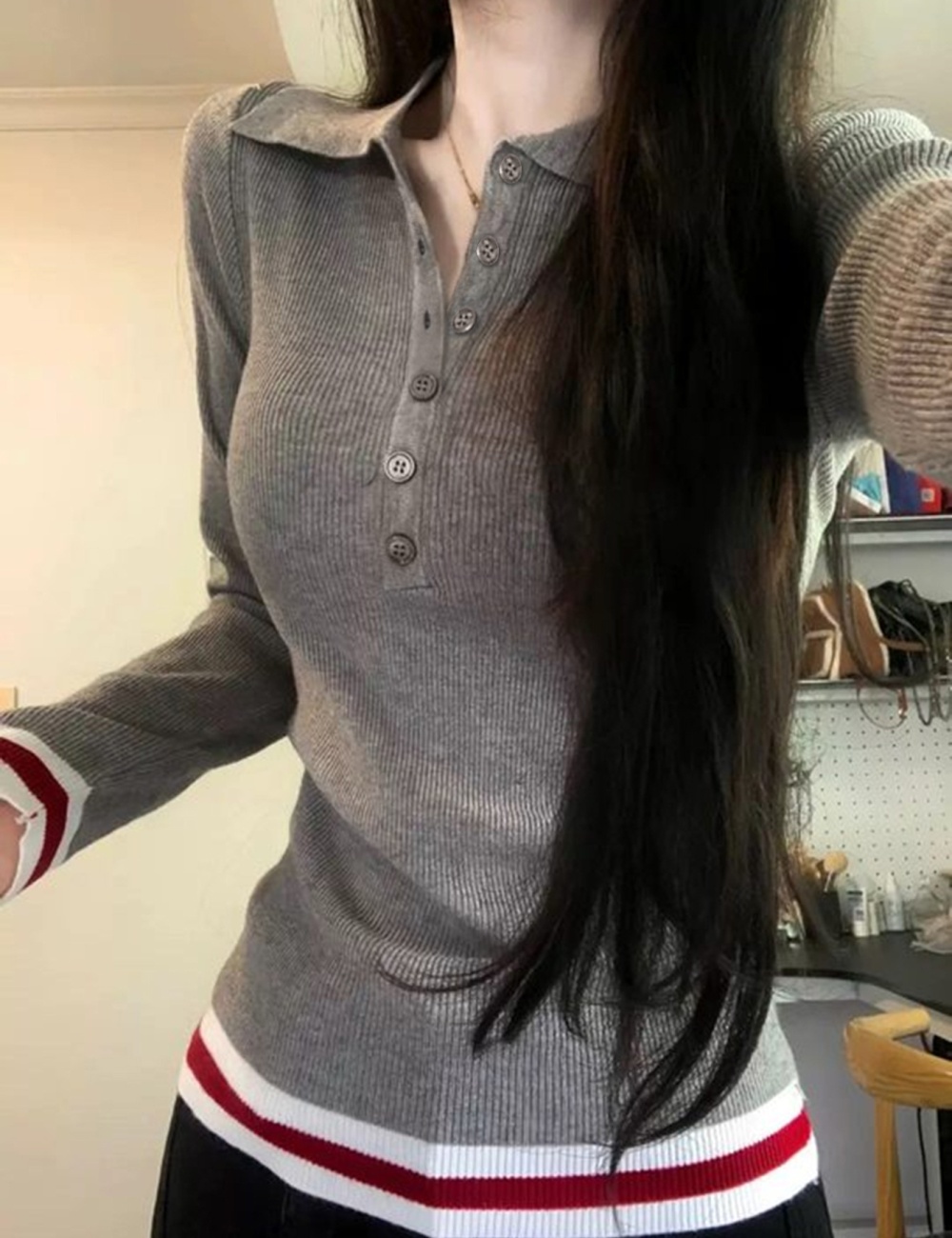 Buckle autumn and winter knitwear tops for women