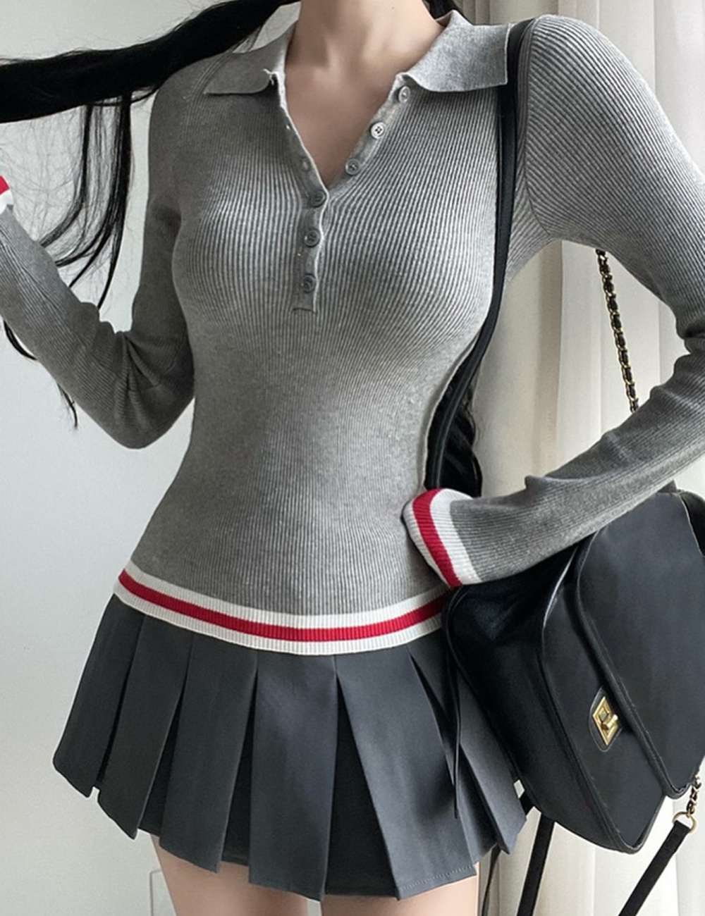 Buckle autumn and winter knitwear tops for women