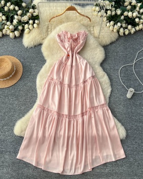 Lady tender high waist chouzhe sling summer pink halter dress