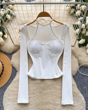 Lace with chest pad T-shirt long sleeve enticement tops