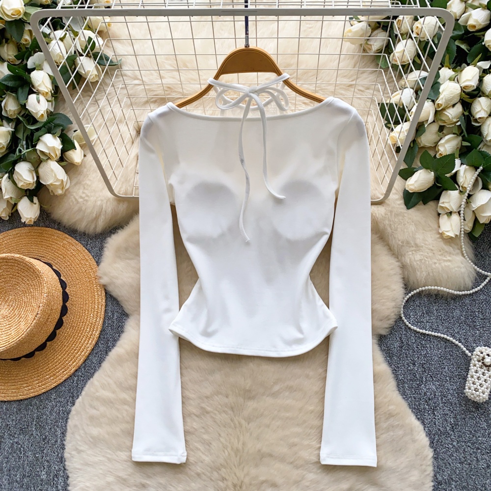 Lace with chest pad T-shirt long sleeve enticement tops