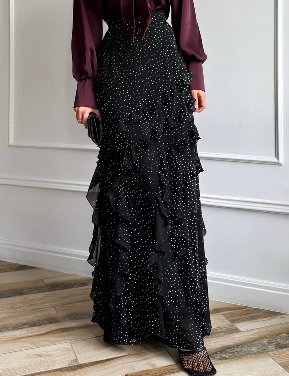 Autumn and winter long skirt lotus leaf edges skirt for women