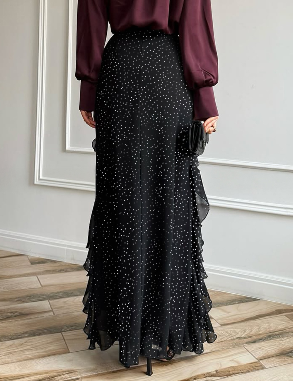 Autumn and winter long skirt lotus leaf edges skirt for women