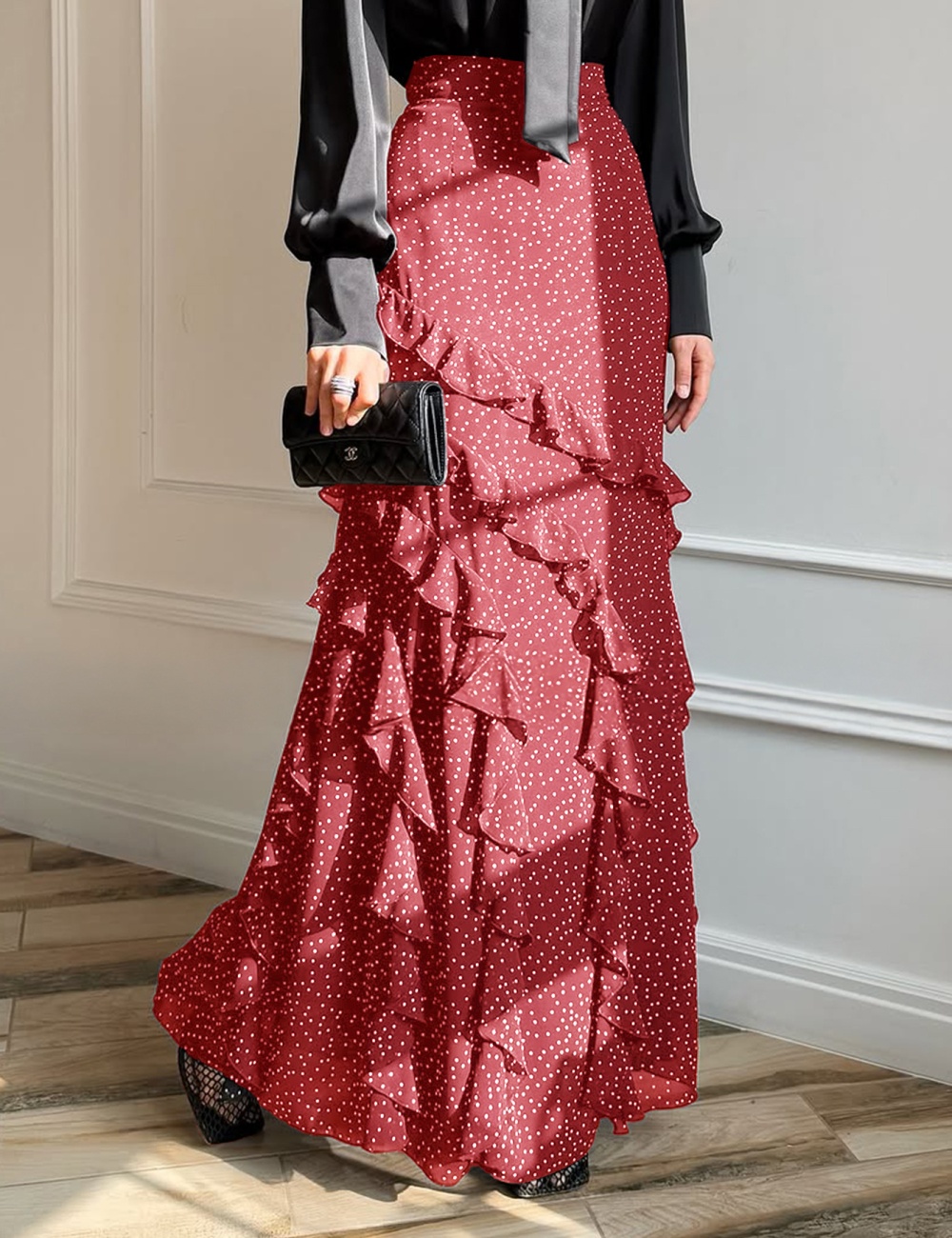 Autumn and winter long skirt lotus leaf edges skirt for women