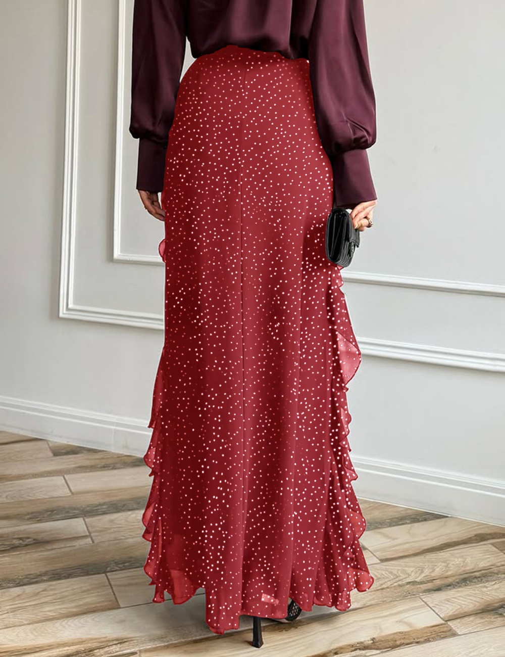 Autumn and winter long skirt lotus leaf edges skirt for women