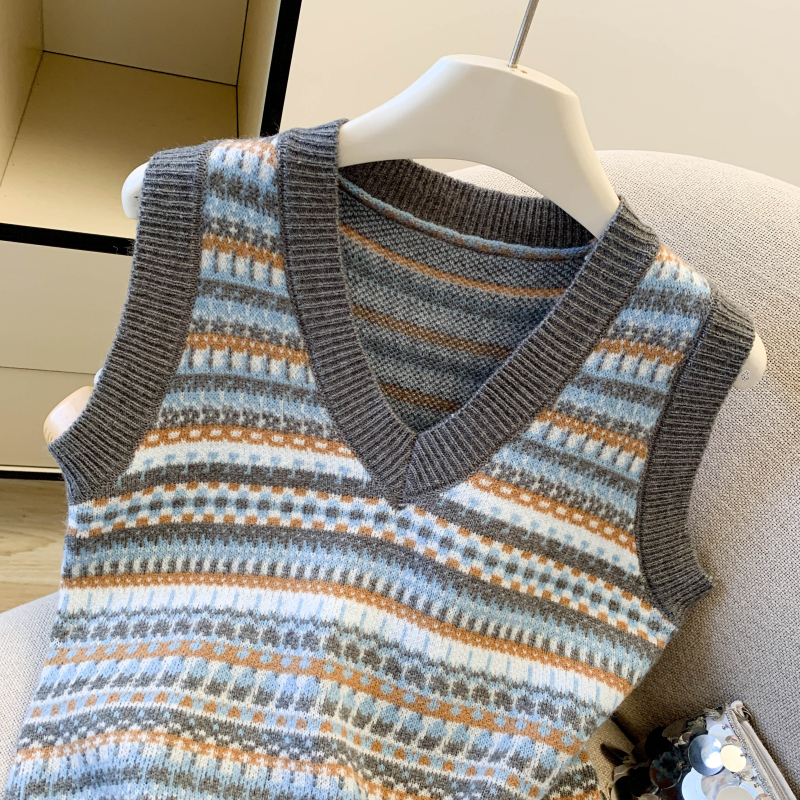 Jacquard waistcoat knitted sweater for women