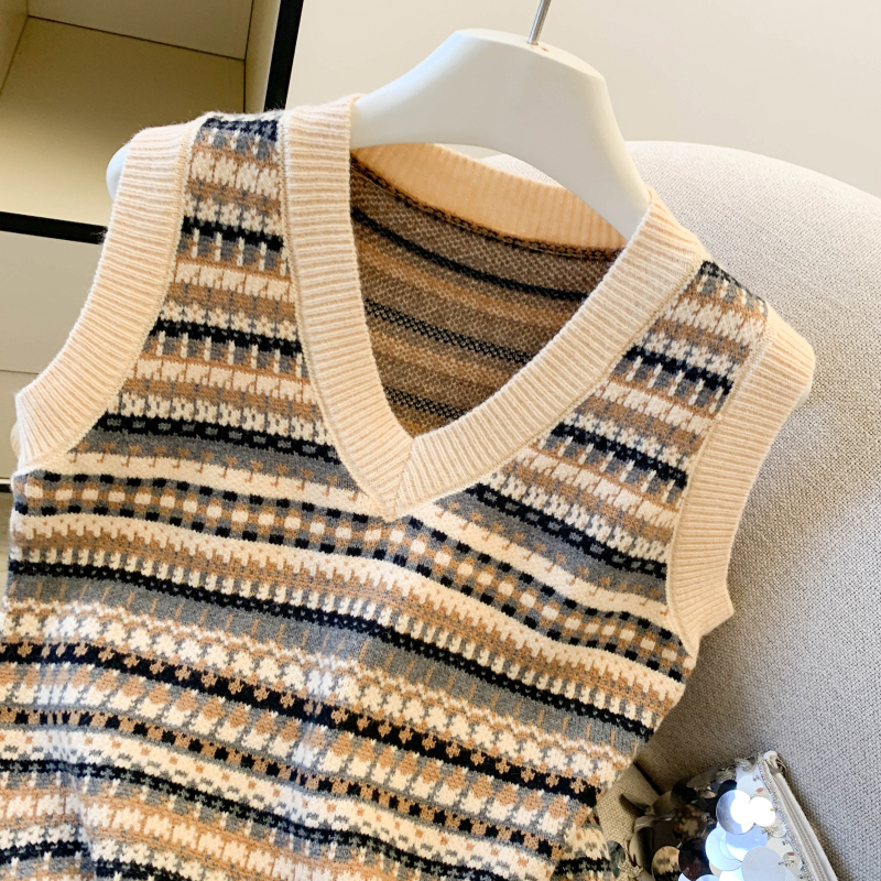 Jacquard waistcoat knitted sweater for women