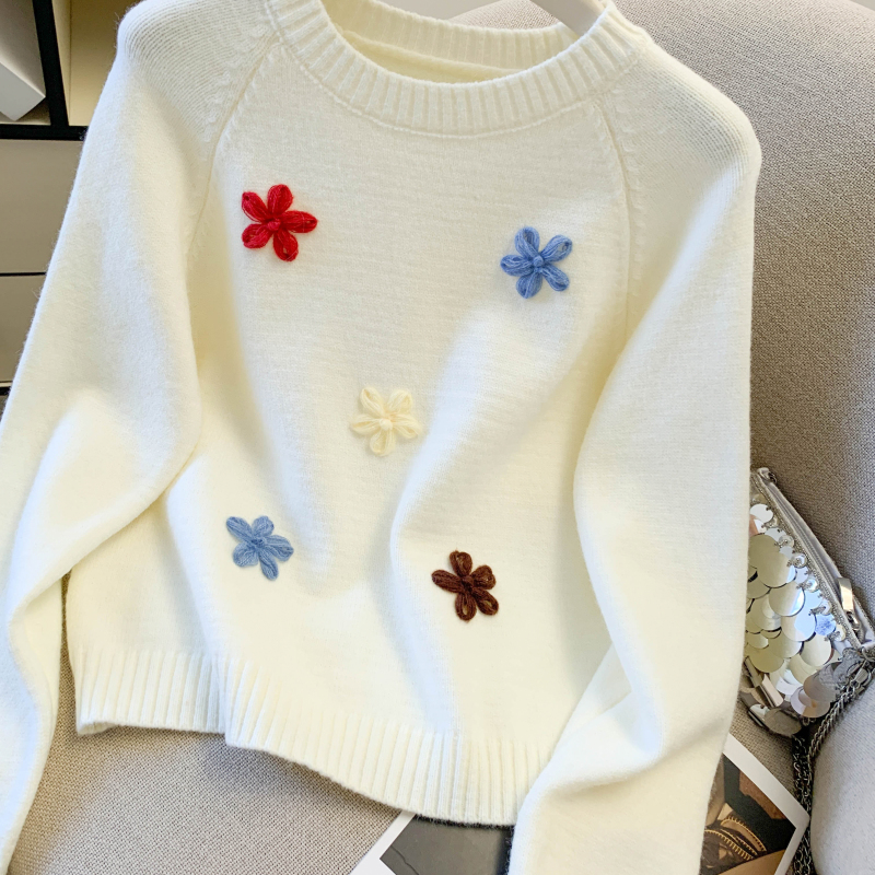 Pullover niche stereoscopic sweater thick flowers tops