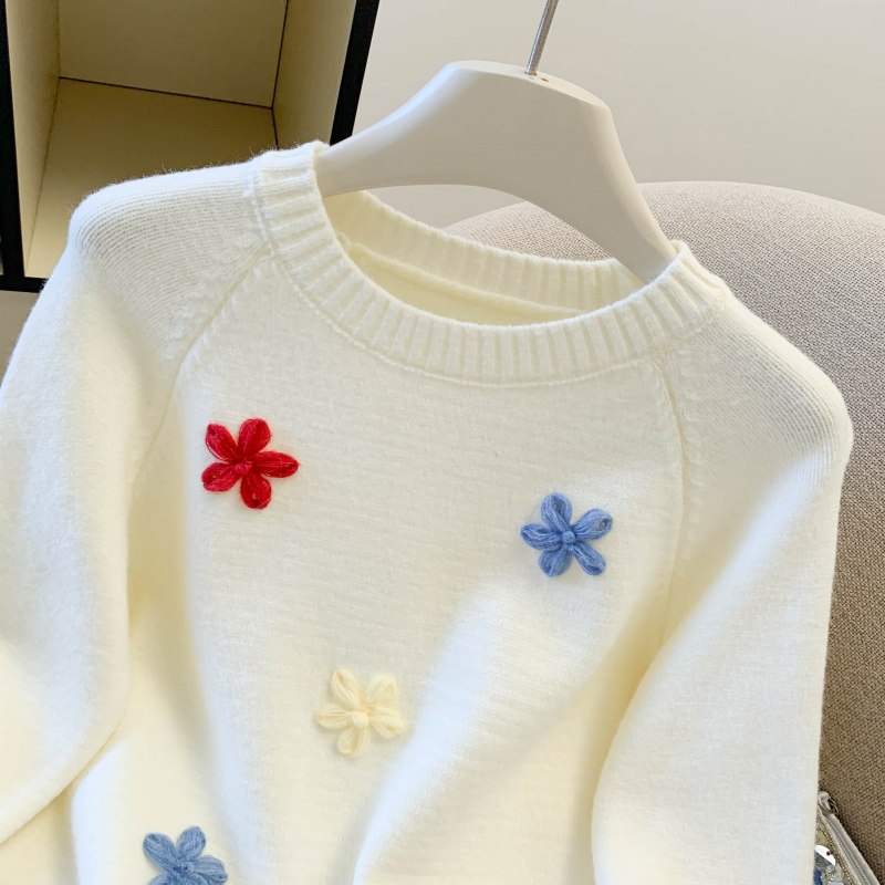 Pullover niche stereoscopic sweater thick flowers tops