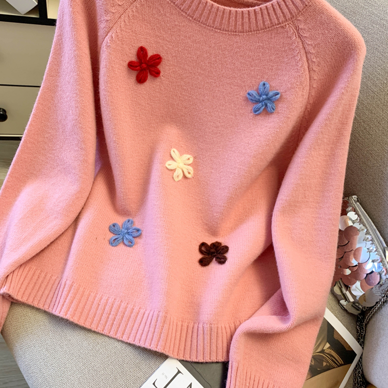 Pullover niche stereoscopic sweater thick flowers tops