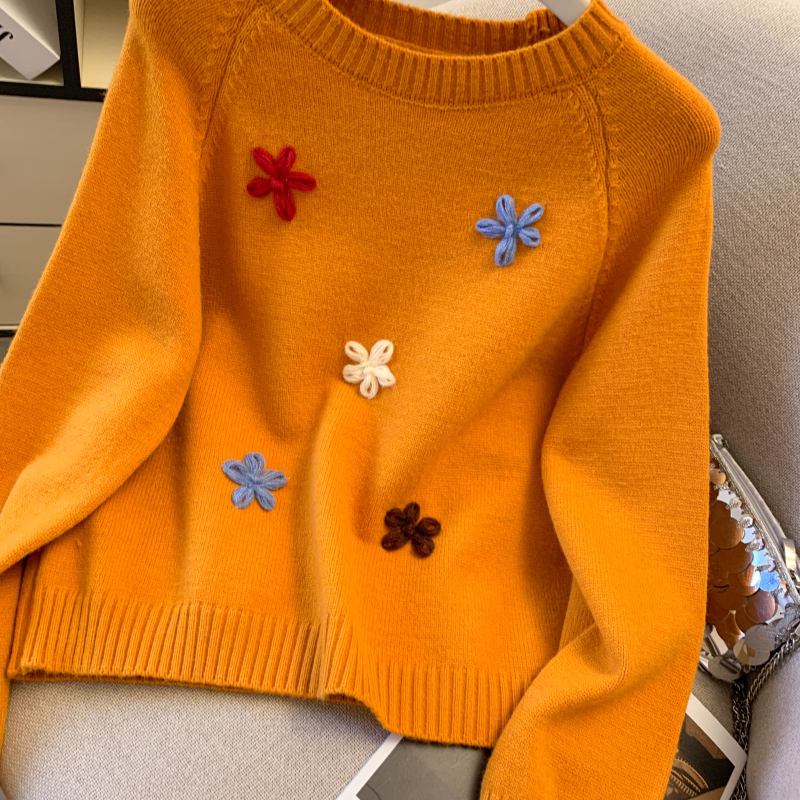 Pullover niche stereoscopic sweater thick flowers tops
