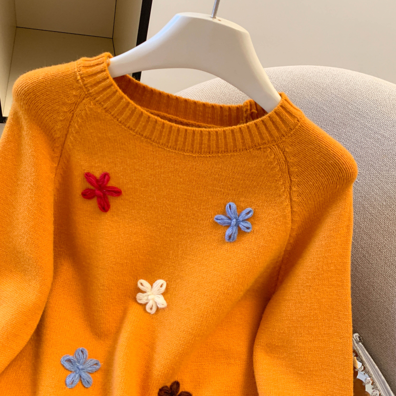 Pullover niche stereoscopic sweater thick flowers tops