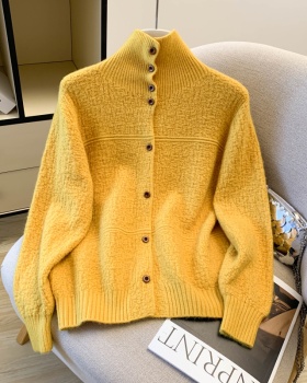 Pure coat high collar cardigan