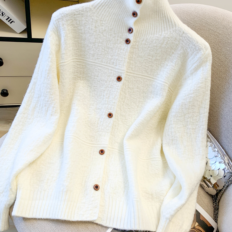 Pure coat high collar cardigan