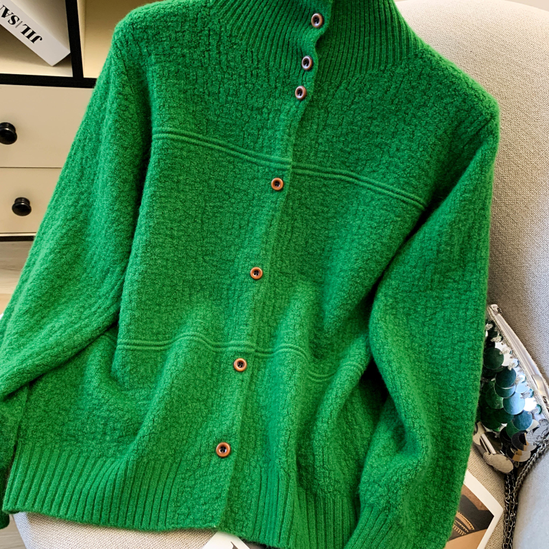 Pure coat high collar cardigan