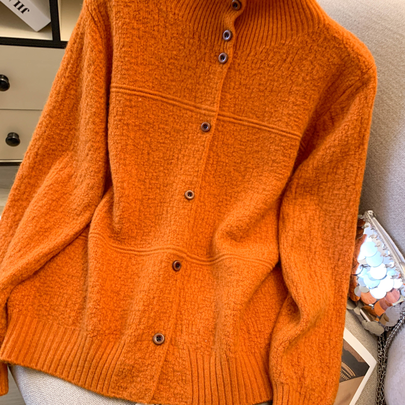 Pure coat high collar cardigan