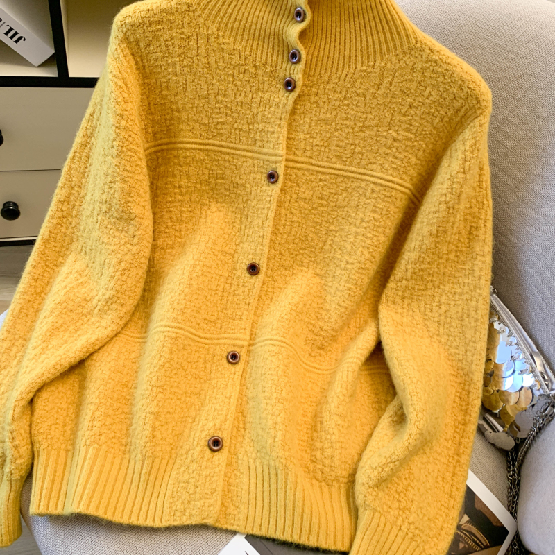 Pure coat high collar cardigan