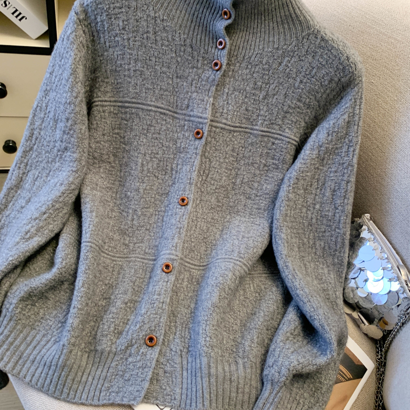 Pure coat high collar cardigan