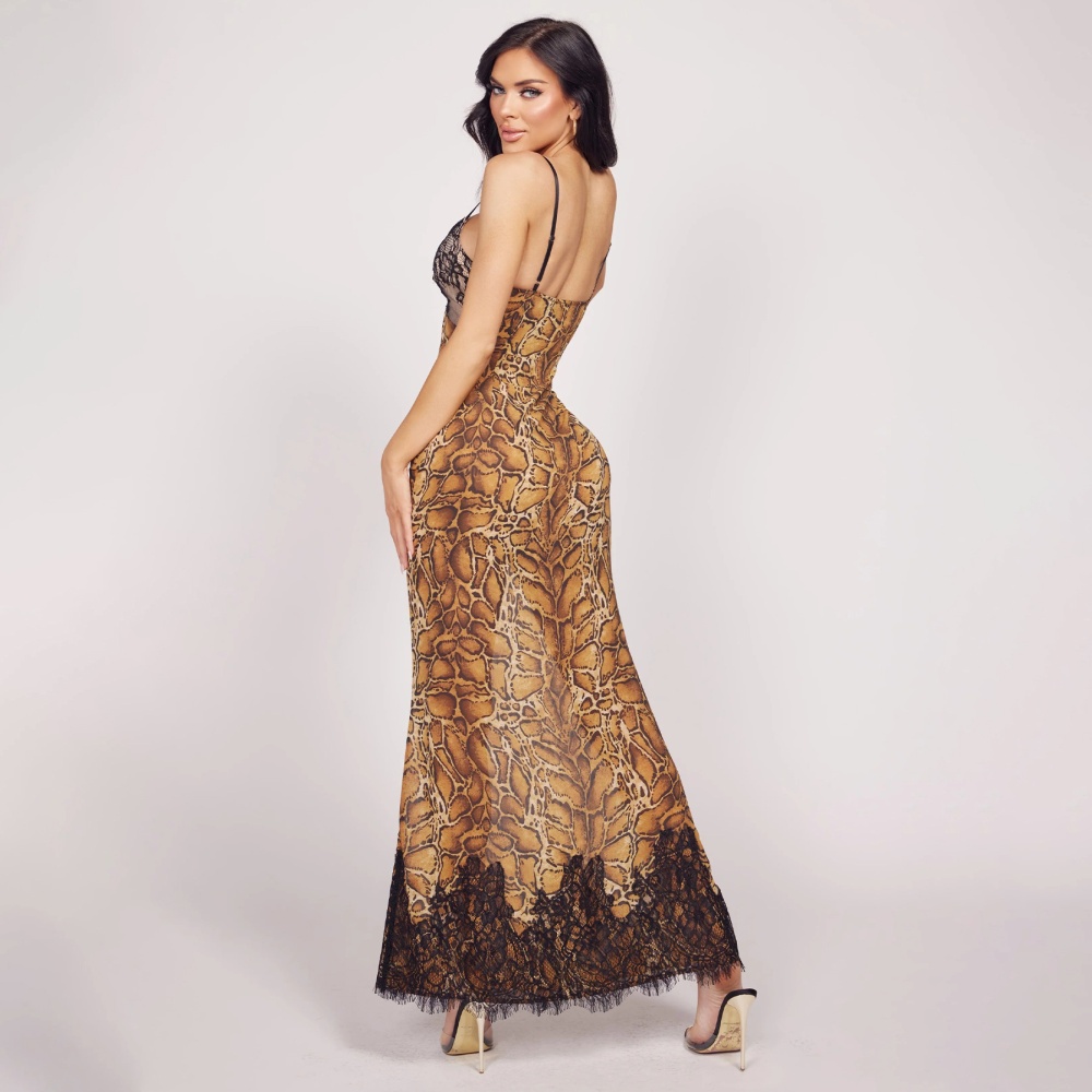 Fashion splice sling leopard sexy V-neck dress for women