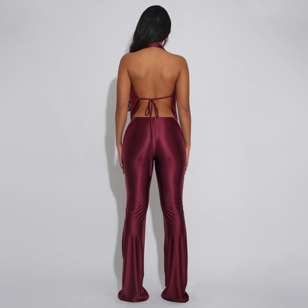 European style slim pants sexy halter jumpsuit