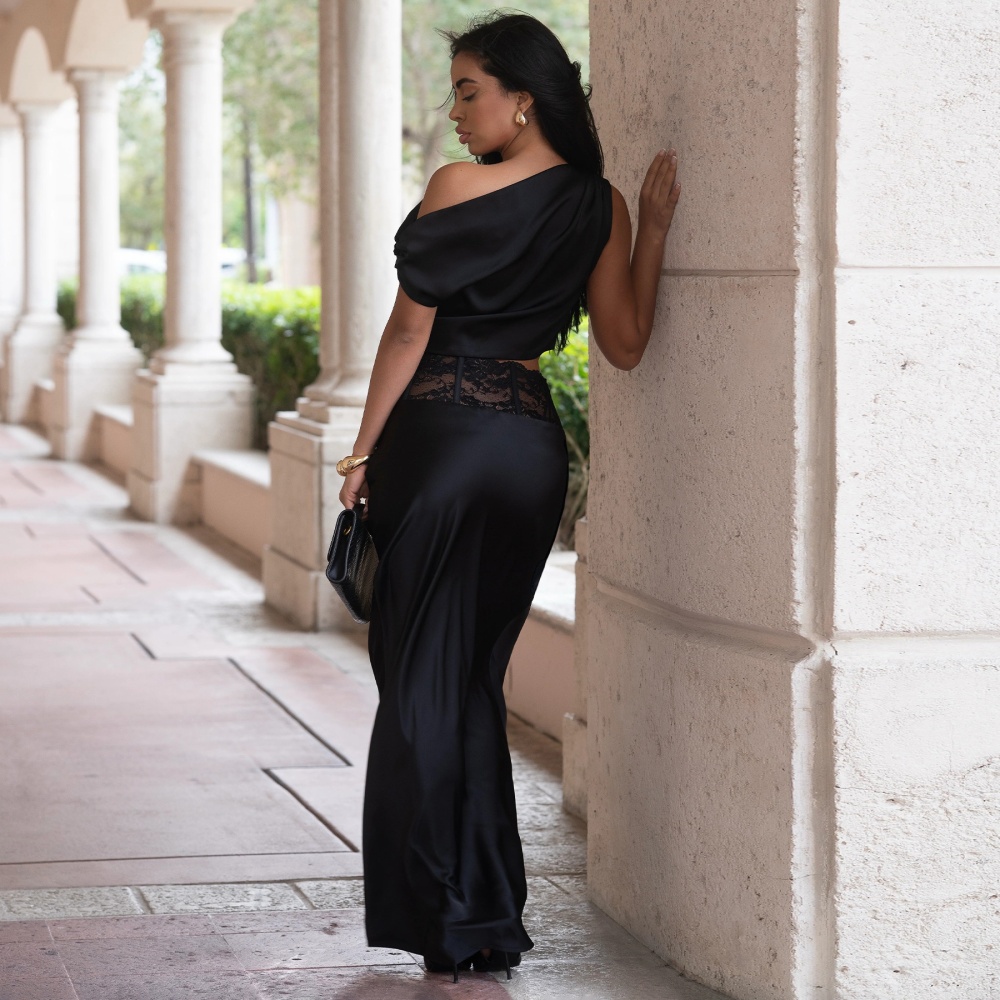 Lace sexy European style satin fashion skirt a set