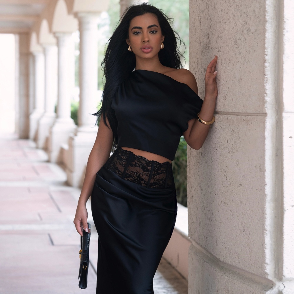 Lace sexy European style satin fashion skirt a set