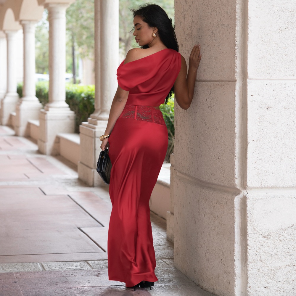 Lace sexy European style satin fashion skirt a set